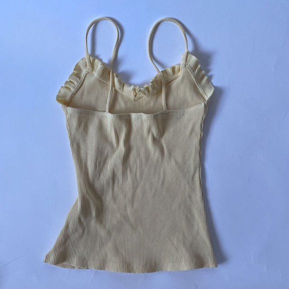 Ribbed Yellow Spaghetti Strap Tank with Frill - Size 8 - Picture 2 of 5